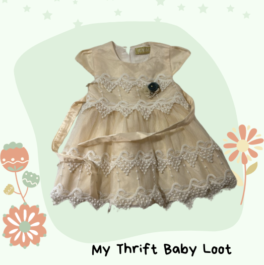 Like NEW off white frock with crochet laces (12-18 months)